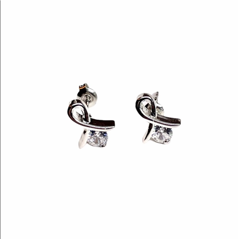 Silver Ribbon Stud Earrings